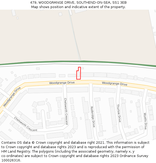 479, WOODGRANGE DRIVE, SOUTHEND-ON-SEA, SS1 3EB: Location map and indicative extent of plot