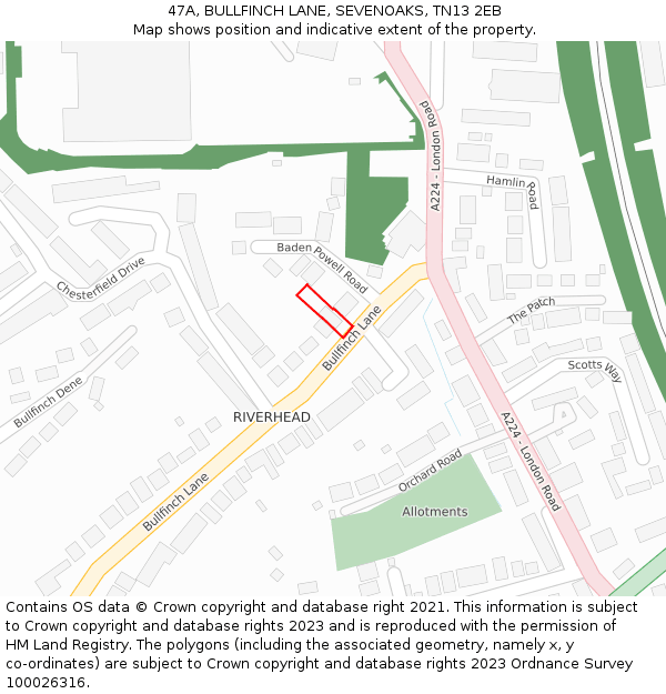 47A, BULLFINCH LANE, SEVENOAKS, TN13 2EB: Location map and indicative extent of plot