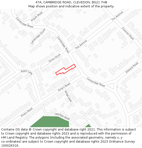 47A, CAMBRIDGE ROAD, CLEVEDON, BS21 7HB: Location map and indicative extent of plot