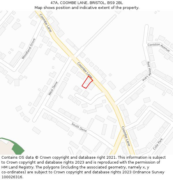 47A, COOMBE LANE, BRISTOL, BS9 2BL: Location map and indicative extent of plot