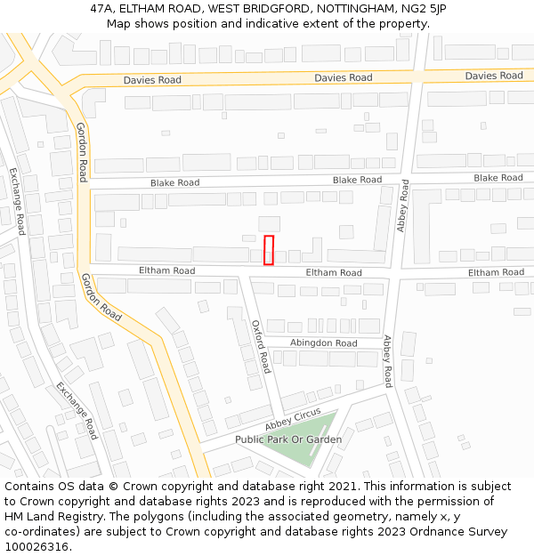 47A, ELTHAM ROAD, WEST BRIDGFORD, NOTTINGHAM, NG2 5JP: Location map and indicative extent of plot