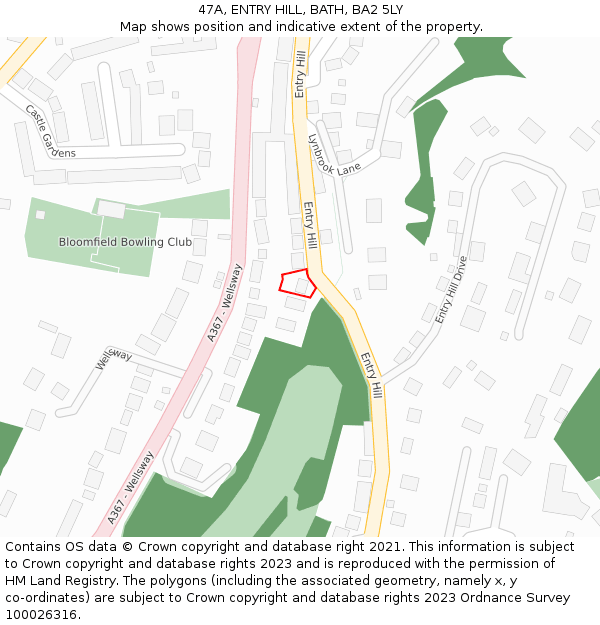 47A, ENTRY HILL, BATH, BA2 5LY: Location map and indicative extent of plot