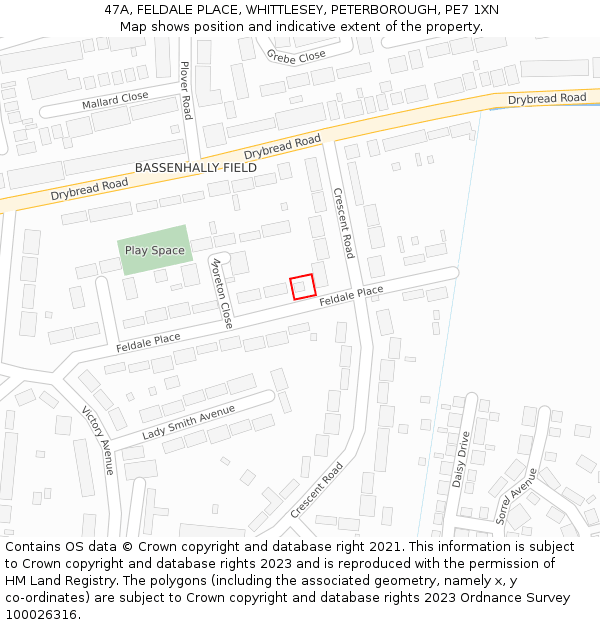 47A, FELDALE PLACE, WHITTLESEY, PETERBOROUGH, PE7 1XN: Location map and indicative extent of plot