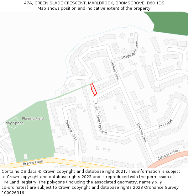 47A, GREEN SLADE CRESCENT, MARLBROOK, BROMSGROVE, B60 1DS: Location map and indicative extent of plot