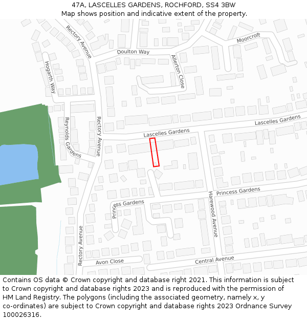 47A, LASCELLES GARDENS, ROCHFORD, SS4 3BW: Location map and indicative extent of plot