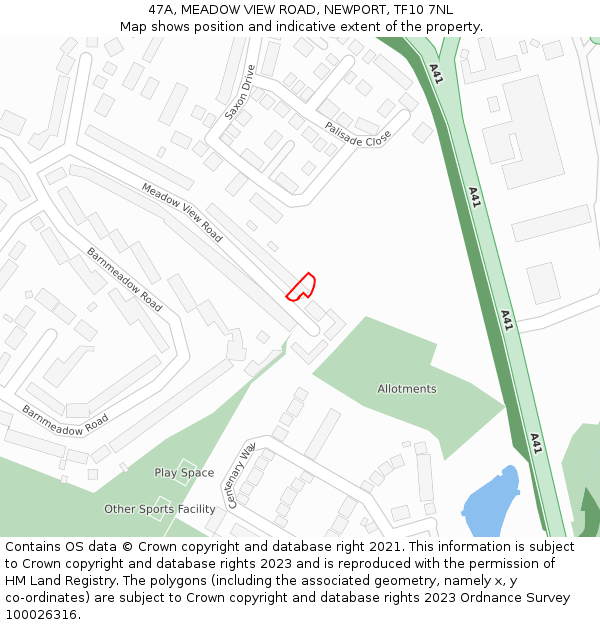 47A, MEADOW VIEW ROAD, NEWPORT, TF10 7NL: Location map and indicative extent of plot