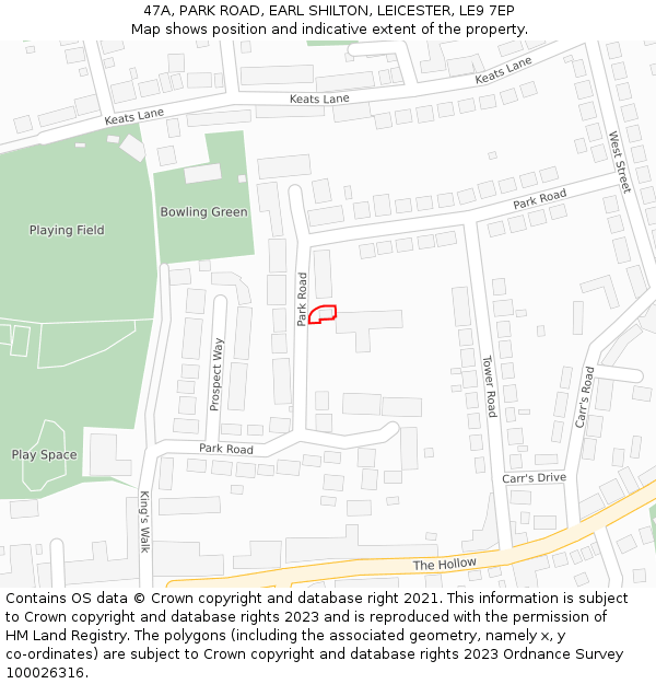 47A, PARK ROAD, EARL SHILTON, LEICESTER, LE9 7EP: Location map and indicative extent of plot