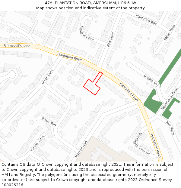 47A, PLANTATION ROAD, AMERSHAM, HP6 6HW: Location map and indicative extent of plot