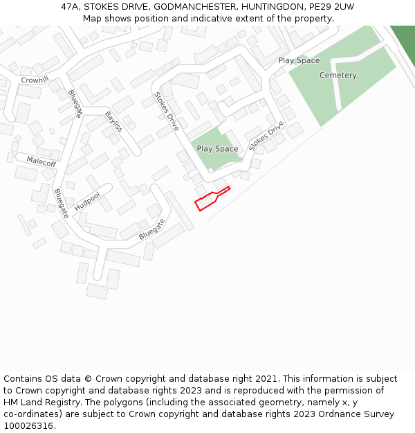 47A, STOKES DRIVE, GODMANCHESTER, HUNTINGDON, PE29 2UW: Location map and indicative extent of plot