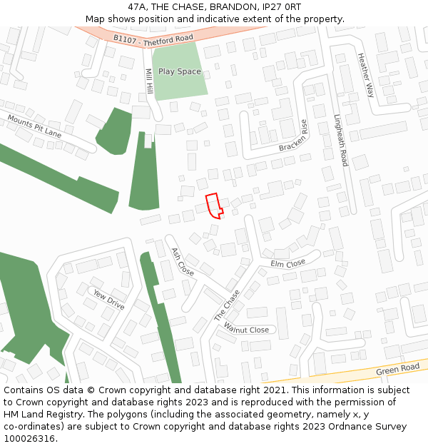 47A, THE CHASE, BRANDON, IP27 0RT: Location map and indicative extent of plot