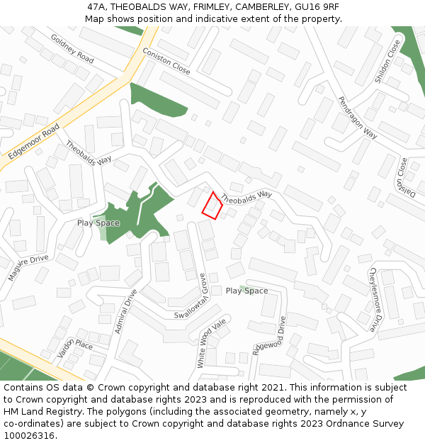 47A, THEOBALDS WAY, FRIMLEY, CAMBERLEY, GU16 9RF: Location map and indicative extent of plot