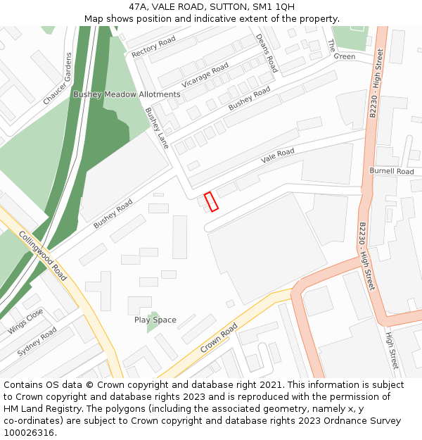 47A, VALE ROAD, SUTTON, SM1 1QH: Location map and indicative extent of plot