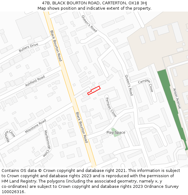 47B, BLACK BOURTON ROAD, CARTERTON, OX18 3HJ: Location map and indicative extent of plot