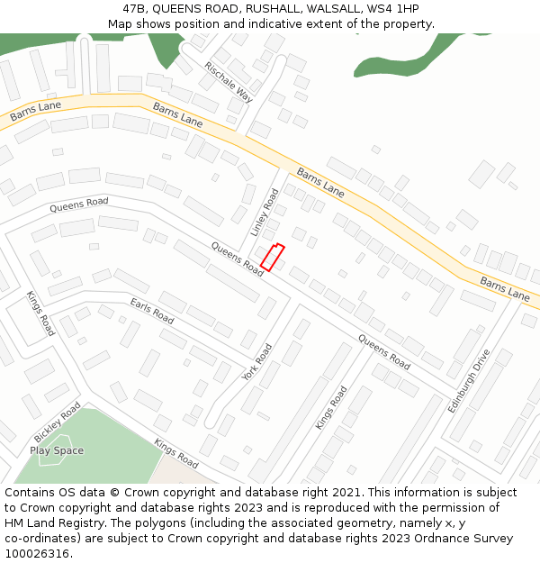 47B, QUEENS ROAD, RUSHALL, WALSALL, WS4 1HP: Location map and indicative extent of plot