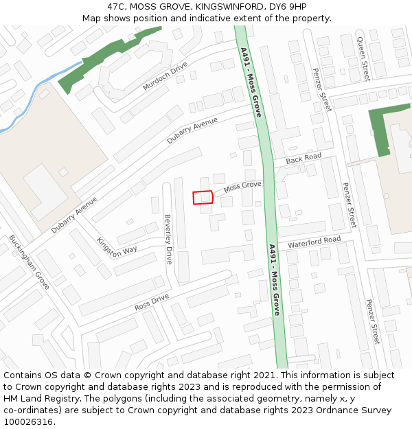 47C, MOSS GROVE, KINGSWINFORD, DY6 9HP: Location map and indicative extent of plot