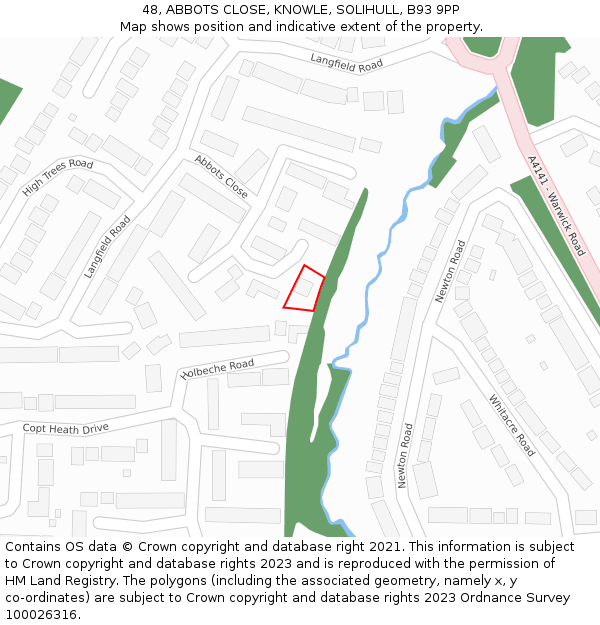48, ABBOTS CLOSE, KNOWLE, SOLIHULL, B93 9PP: Location map and indicative extent of plot