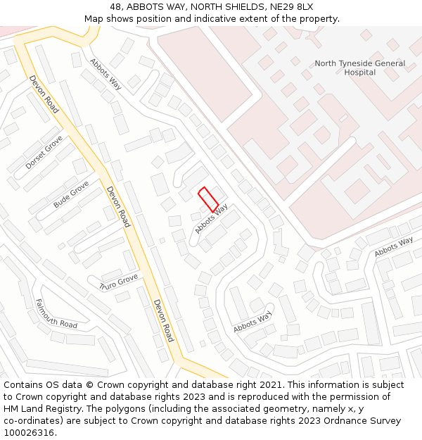 48, ABBOTS WAY, NORTH SHIELDS, NE29 8LX: Location map and indicative extent of plot