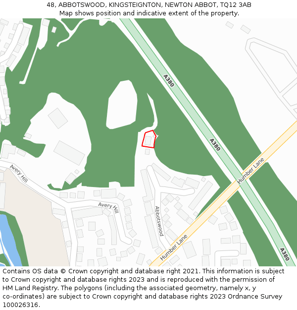 48, ABBOTSWOOD, KINGSTEIGNTON, NEWTON ABBOT, TQ12 3AB: Location map and indicative extent of plot