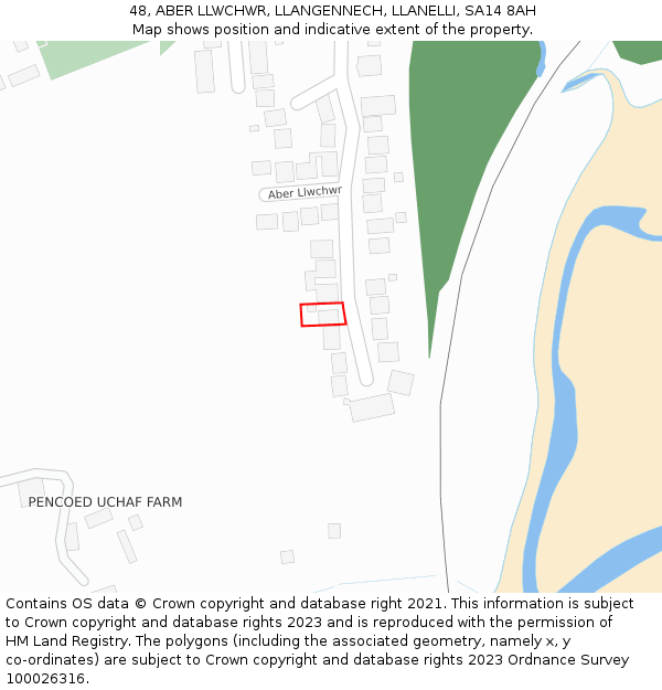 48, ABER LLWCHWR, LLANGENNECH, LLANELLI, SA14 8AH: Location map and indicative extent of plot