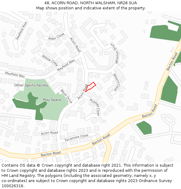 48, ACORN ROAD, NORTH WALSHAM, NR28 0UA: Location map and indicative extent of plot