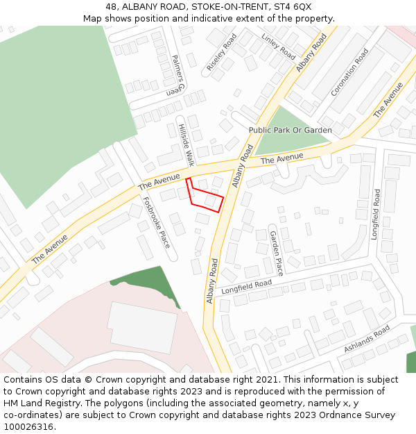 48, ALBANY ROAD, STOKE-ON-TRENT, ST4 6QX: Location map and indicative extent of plot