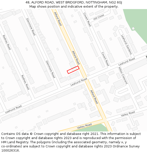 48, ALFORD ROAD, WEST BRIDGFORD, NOTTINGHAM, NG2 6GJ: Location map and indicative extent of plot