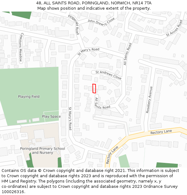 48, ALL SAINTS ROAD, PORINGLAND, NORWICH, NR14 7TA: Location map and indicative extent of plot