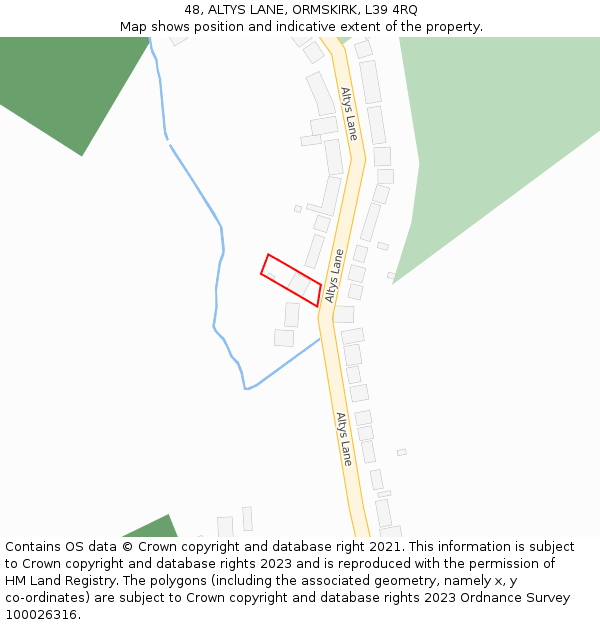 48, ALTYS LANE, ORMSKIRK, L39 4RQ: Location map and indicative extent of plot