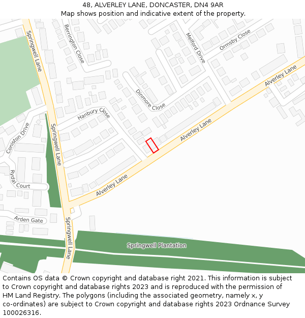 48, ALVERLEY LANE, DONCASTER, DN4 9AR: Location map and indicative extent of plot