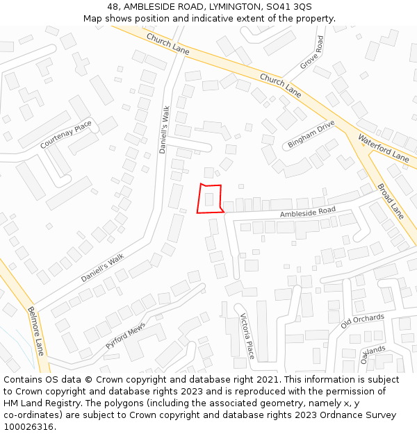 48, AMBLESIDE ROAD, LYMINGTON, SO41 3QS: Location map and indicative extent of plot