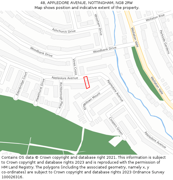 48, APPLEDORE AVENUE, NOTTINGHAM, NG8 2RW: Location map and indicative extent of plot