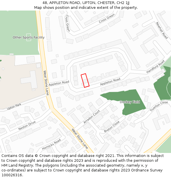 48, APPLETON ROAD, UPTON, CHESTER, CH2 1JJ: Location map and indicative extent of plot