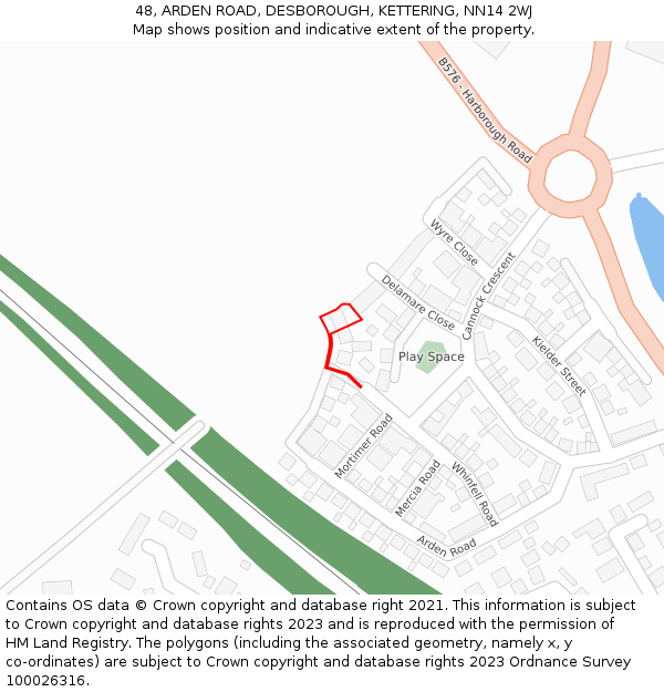 48, ARDEN ROAD, DESBOROUGH, KETTERING, NN14 2WJ: Location map and indicative extent of plot