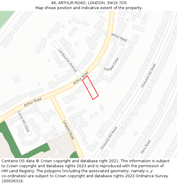 48, ARTHUR ROAD, LONDON, SW19 7DS: Location map and indicative extent of plot