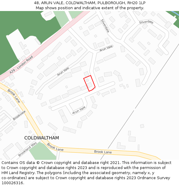 48, ARUN VALE, COLDWALTHAM, PULBOROUGH, RH20 1LP: Location map and indicative extent of plot