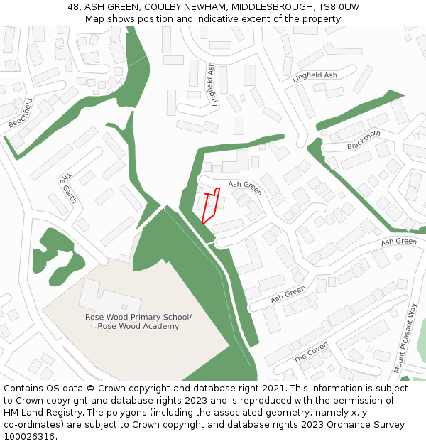 48, ASH GREEN, COULBY NEWHAM, MIDDLESBROUGH, TS8 0UW: Location map and indicative extent of plot