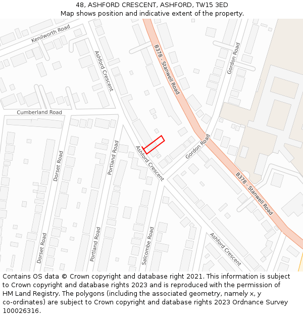 48, ASHFORD CRESCENT, ASHFORD, TW15 3ED: Location map and indicative extent of plot