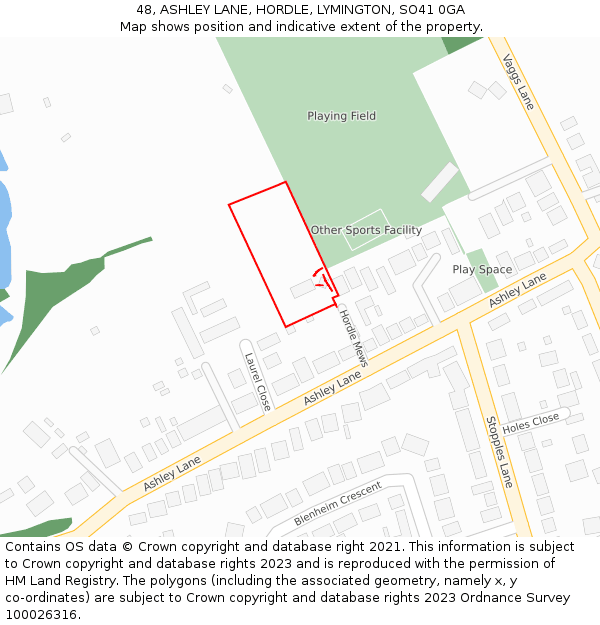 48, ASHLEY LANE, HORDLE, LYMINGTON, SO41 0GA: Location map and indicative extent of plot