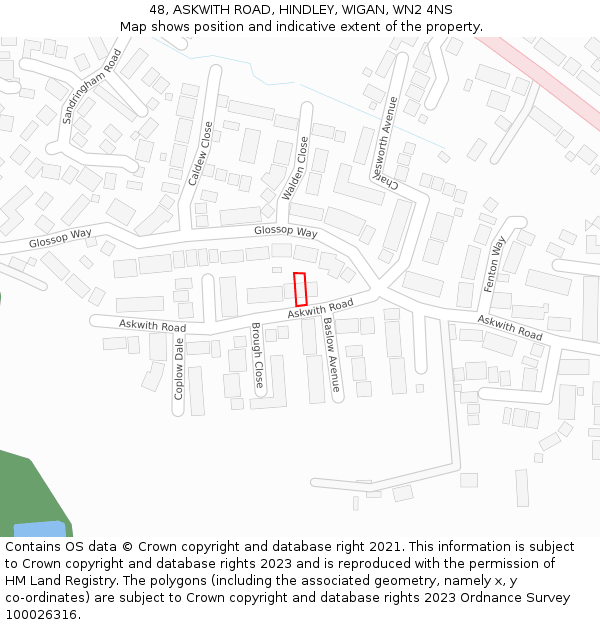 48, ASKWITH ROAD, HINDLEY, WIGAN, WN2 4NS: Location map and indicative extent of plot