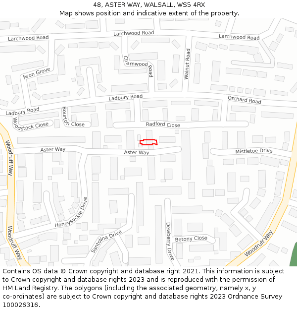 48, ASTER WAY, WALSALL, WS5 4RX: Location map and indicative extent of plot