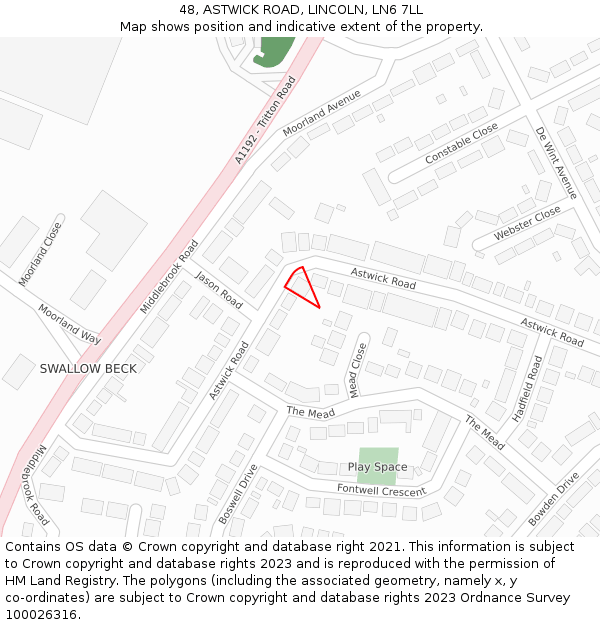 48, ASTWICK ROAD, LINCOLN, LN6 7LL: Location map and indicative extent of plot