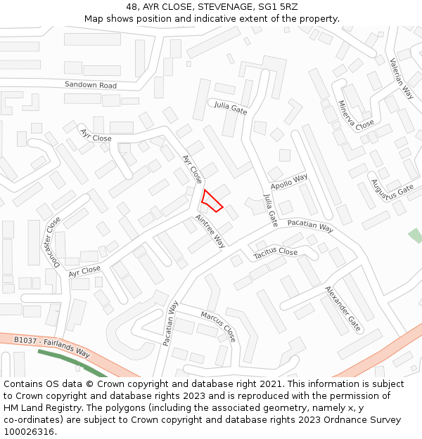 48, AYR CLOSE, STEVENAGE, SG1 5RZ: Location map and indicative extent of plot