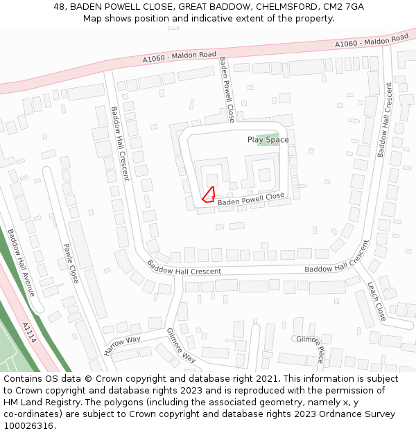 48, BADEN POWELL CLOSE, GREAT BADDOW, CHELMSFORD, CM2 7GA: Location map and indicative extent of plot