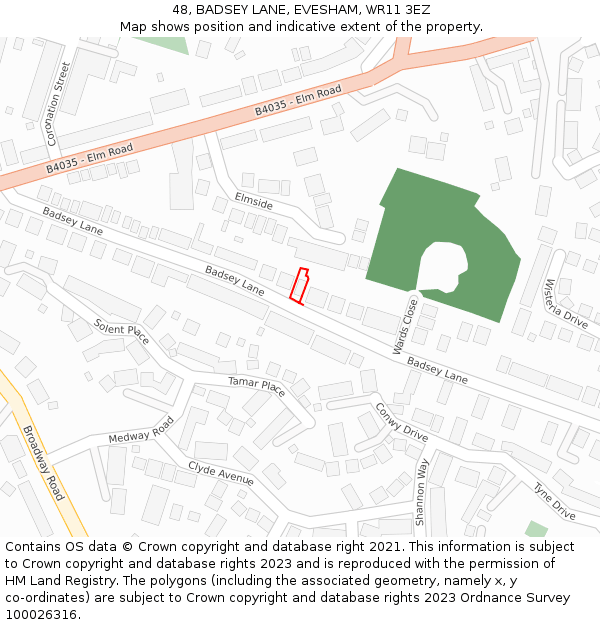 48, BADSEY LANE, EVESHAM, WR11 3EZ: Location map and indicative extent of plot