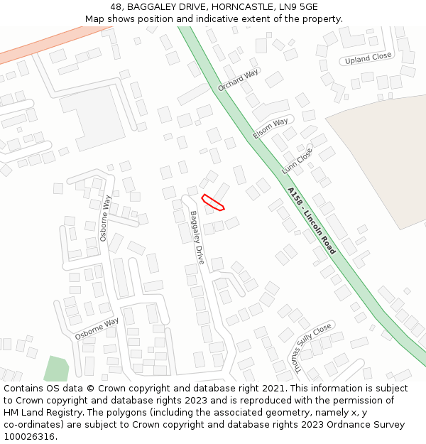 48, BAGGALEY DRIVE, HORNCASTLE, LN9 5GE: Location map and indicative extent of plot