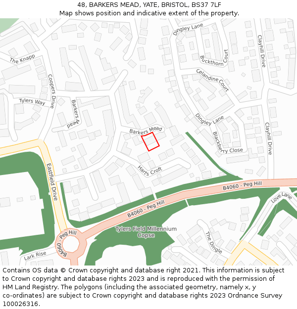 48, BARKERS MEAD, YATE, BRISTOL, BS37 7LF: Location map and indicative extent of plot