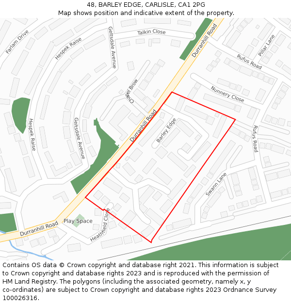 48, BARLEY EDGE, CARLISLE, CA1 2PG: Location map and indicative extent of plot