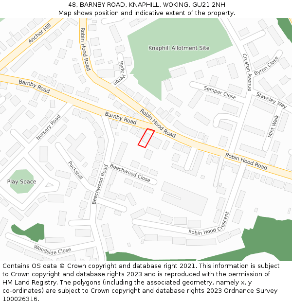 48, BARNBY ROAD, KNAPHILL, WOKING, GU21 2NH: Location map and indicative extent of plot