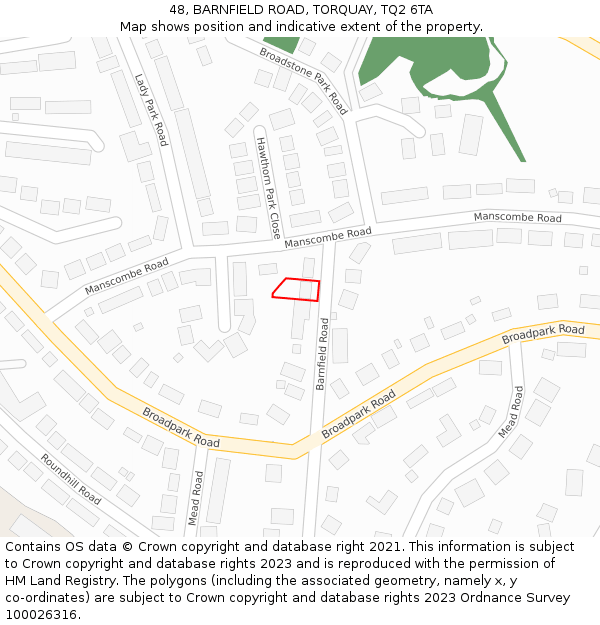 48, BARNFIELD ROAD, TORQUAY, TQ2 6TA: Location map and indicative extent of plot