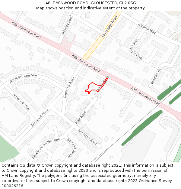 48, BARNWOOD ROAD, GLOUCESTER, GL2 0SG: Location map and indicative extent of plot